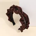 Sparkling dark brown satin pleated headband with embedded crystal rhinestones - Wide Edge Pleated Style / Brown