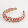 Fashion headband with festive red, white and green candy sprinkles design on beige base - Red