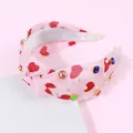 Cerchietto rosa con cuori rossi, perle bianche e gemme colorate incastonate - Rosa