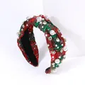 Cerchietto natalizio in tweed scozzese rosso e verde con perle e strass luccicanti - Verde a Quadri