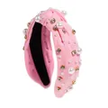 Pink knotted headband with baroque pearls and rhinestones on a soft fabric base - Pink