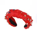 Red knotted wide headband with colorful rhinestones and American flag decorative elements - Red