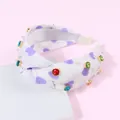Cerchietto annodato bianco con cuori viola e strass colorati per capelli donna - Viola
