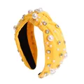 Elegant yellow knotted headband with baroque pearls and sparkling rhinestones for women - Yellow