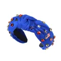 Blue knotted rhinestone headband with US flag ornament and sparkling crystals - Blue