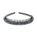 Elegant non-slip headband with blue rhinestones and teeth for secure hair styling - Blue