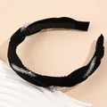 Serre-tête plissé noir élégant orné de perles de cristal et doublure antidérapante - Noir