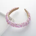 Pink and purple sponge headband with white pearls and shell sequins on white block - Light Purple