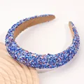 Padded headband with red, blue, and silver star sequins on a comfortable wide base - Blue Star