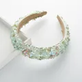 Detail of mint green crushed shell and pearl padded headband with American flag patterns - Matcha Green