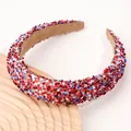Sparkly sequin sponge headband with red, silver and blue glitter on wide padded band - Red Fragments