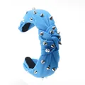 Serre-tête noué bleu roi avec clous métalliques punk et doublure antidérapante - Bleu