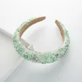 Light green sponge padded headband with white pearls and small USA flag charms - Light Green