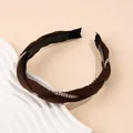 Serre-tête large marron avec chaîne en strass et dents antidérapantes pour femmes - Strass Café