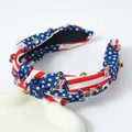 Knotted wide American flag headband featuring blue stars, red stripes and shiny rhinestones - Vertical Striped