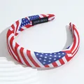 Detailed view of a handmade padded American flag headband with stars and red-white stripes - Stars Stripes Padded Sponge Style / Red