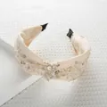 Cerchietto annodato beige con rete di paillettes e perle sintetiche per capelli donna - Beige