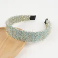 Glitzerndes hellblaues Strick-Stirnband mit Goldlametta und Plüschstruktur - Hellblau