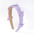 Diadema de esponja lila con mariposas de tela 3D y perlas blancas en soporte blanco - Púrpura