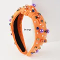 Cerchietto annodato per Halloween arancione con strass colorati e perle vivaci - Arancione