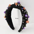 Cerchietto bohémien nero con perle arancioni e viola e cristalli colorati scintillanti - Nero