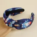 Serre-tête croisé de Noël avec imprimé Père Noël et flocons sur tissu bleu marine - Bleu
