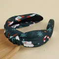 Serre-tête de Noël vert foncé avec motif de bonhomme de neige et nœud croisé - Vert