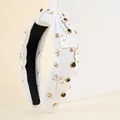 Cerchietto per capelli Halloween bianco con nodo, strass e ciondoli a fantasma - Bianco