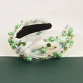 Serre-tête Saint-Patrick avec imprimé trèfle vert, perles et strass brillants - Vert clair