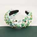 Serre-tête Saint-Patrick avec imprimé trèfles, perles vertes et nœud tendance - Vert clair
