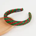 Padded Christmas headband with red and green glitter spiral stripes and handmade tag - Thickened Woven Style / Red Green Stripes