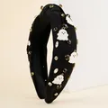 Cerchietto Halloween nero con nodo decorato con fantasmi bianchi e strass scintillanti - Nero