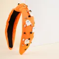 Cerchietto Halloween arancione con nodi, ciondoli a fantasma e strass lucidi - Arancione