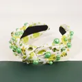 Serre-tête de la Saint-Patrick avec trèfles, perles émeraude et cristaux brillants - Vert Fluorescent
