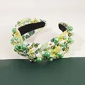 Serre-tête Saint-Patrick avec imprimé trèfle, perles vertes et strass brillants - Grande Feuille
