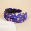 Knotted wide headband with blue fabric, featuring American flag stars and hearts patterns - Blue Heart