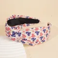 Knotted headband with Independence Day American flag heart prints on white fabric - Beige Heart