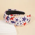 Independence Day knotted headband with red and blue stars on white fabric - White Star