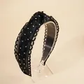 Serre-tête bohème en dentelle noire avec strass blancs brillants et broderies - Noir