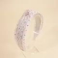 Serre-tête bohème en dentelle rose avec nœud, strass brillants et dents antidérapantes - Rose Clair