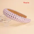 Close-up detail of purple square rhinestones on a thick padded sponge headband - Purple
