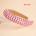 Detail of rose red square rhinestones on wide sponge headband with silver glitter texture - Rose Red