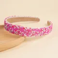 Pink pearl beaded headband with colorful embroidery on a non-slip velvet liner - Rose Red