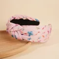 Pink fabric headband with butterfly floral print and stylish knot design for women - Pink Butterfly