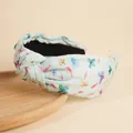 Light blue vintage floral knot headband with colorful butterfly patterns on fabric - Green Butterfly