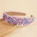Pink candy color headband with colorful heart sequins, pearls and rhinestones decoration - Purple Heart