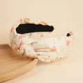 Knot headband with orange floral print on cream fabric for women hair accessory - Yellow Butterfly