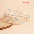 Bohemian wide headband with organza leaf embroidery and gold sequins in Lake Blue - Lake Blue