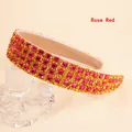 Detail of rose red rhinestone headband with hand-set square crystals and soft non-slip lining - Rose Red