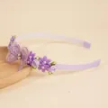 Sweet purple flower headband with lace butterfly and pearls for girls - Purple